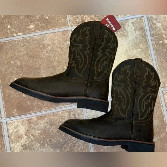 NWT WOLVERINE WELLINGTON BROWN WORK BOOTS - STEEL TOE - SIZE USA MEN 12M - Picture 7 of 9